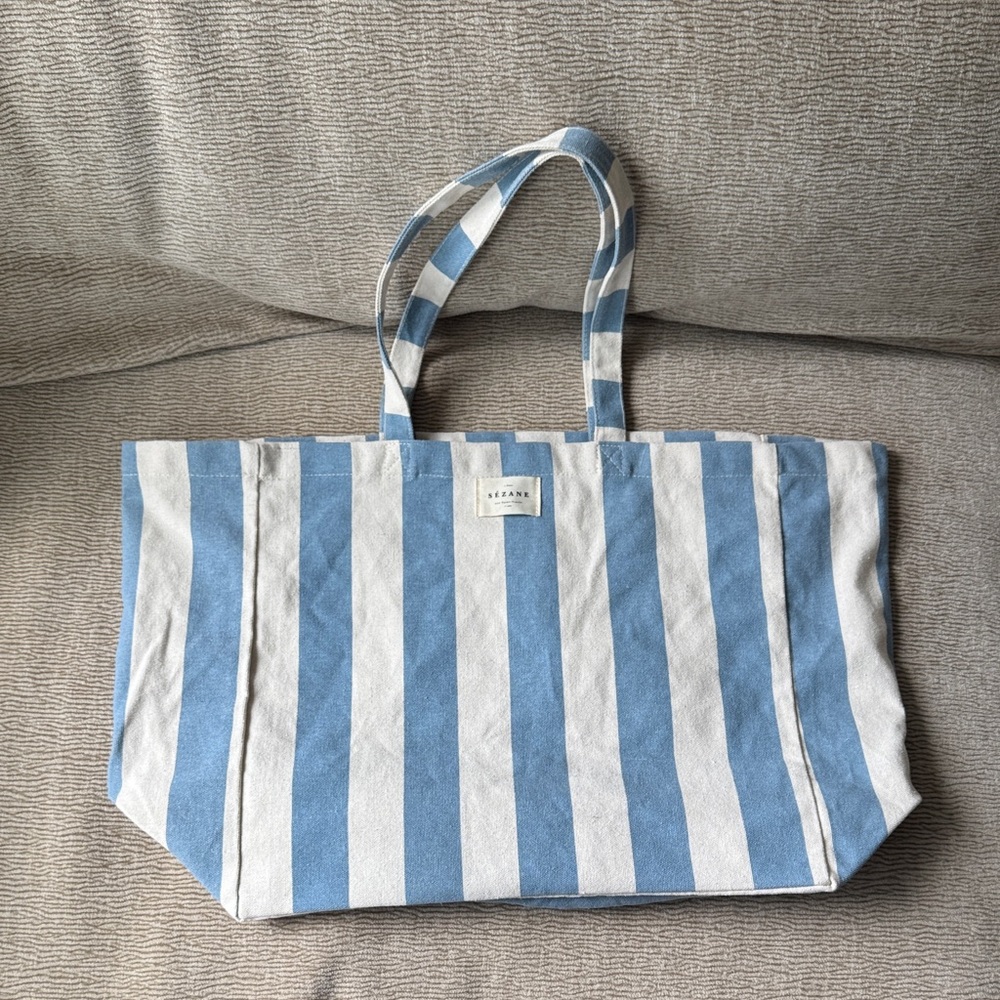 Sezane Blue and White Striped Tote